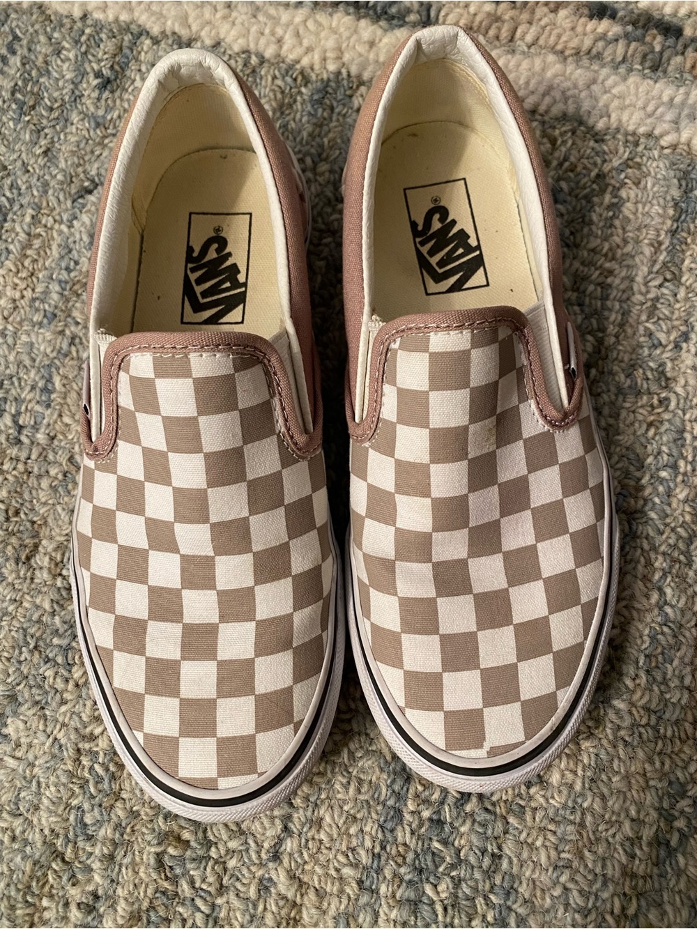 Vans Classic Slip-On Checkerboard Sneakers - Light Brown/White